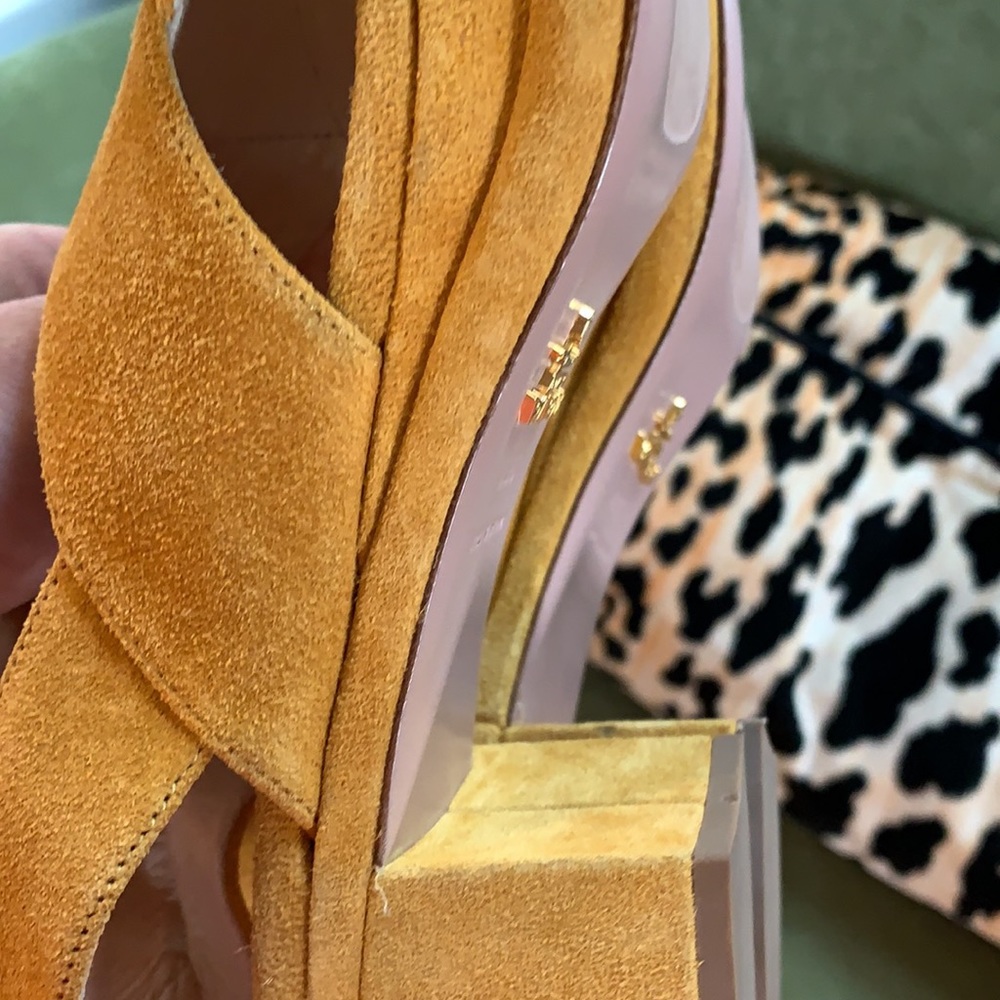 PRADA Yellow classics wedge couture suede heels - Picture 9 of 9